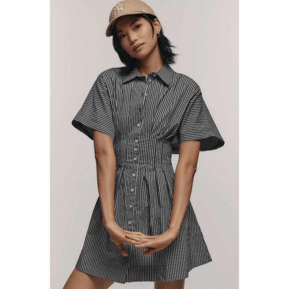 NWT Anthropologie Exquise The Tobie Button-Front Pleated Shirt Dress Mini Small - Picture 2 of 8
